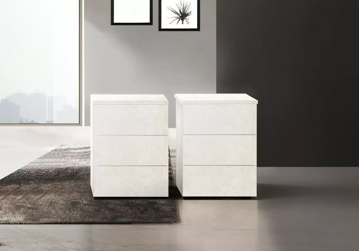 comodino 3 cassetti bianco spatolato