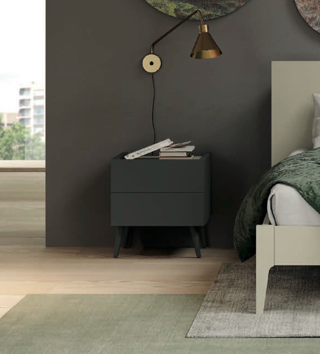 Coppia di comodini con piedini in finitura Grigio titanio