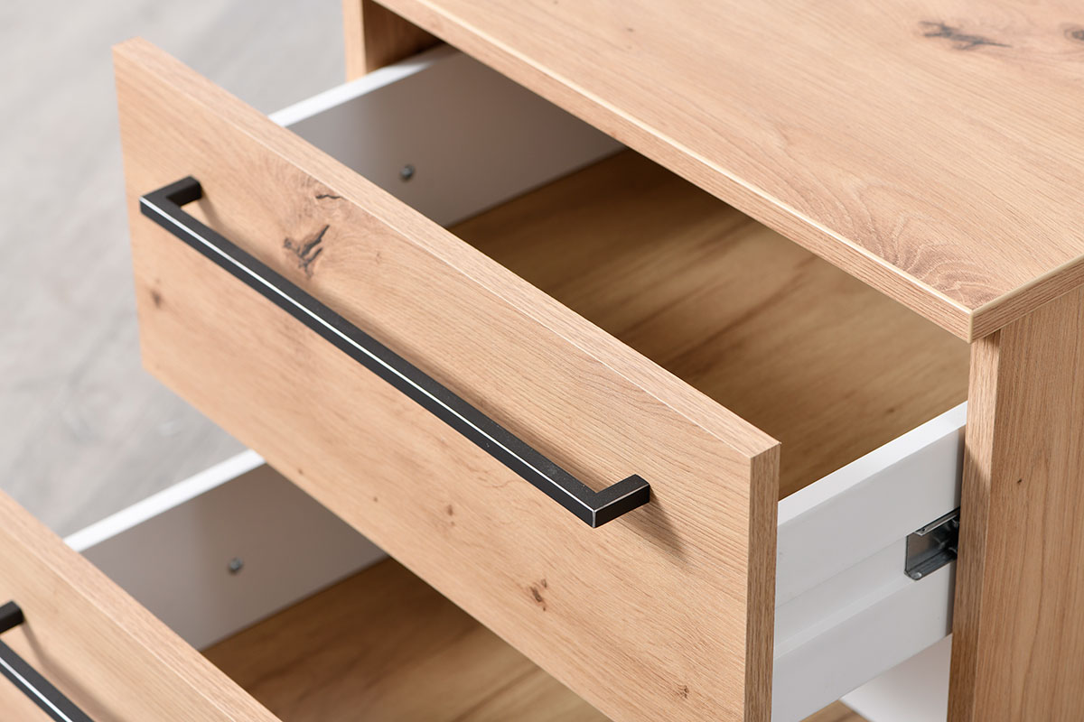 Comodino on 2 cassetti, finitura Rovere