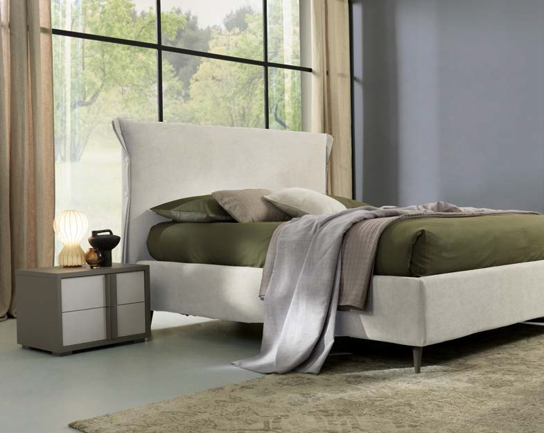 Camera completa matrimoniale con armadio battente e letto imbottito in Calce e Grigio londra