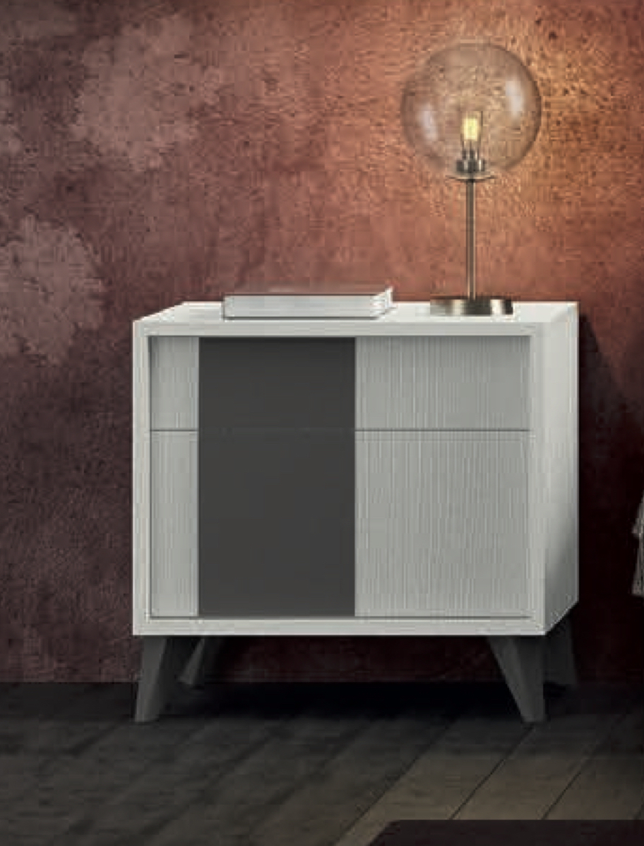 Coppia di comodini Bianchi e Grigi, 2 cassetti con piedini