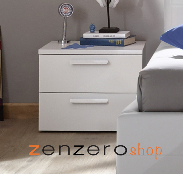 Set zona notte con Armadio Vertigo, Comò e Coppia Comodini, Bianco opaco e Blu