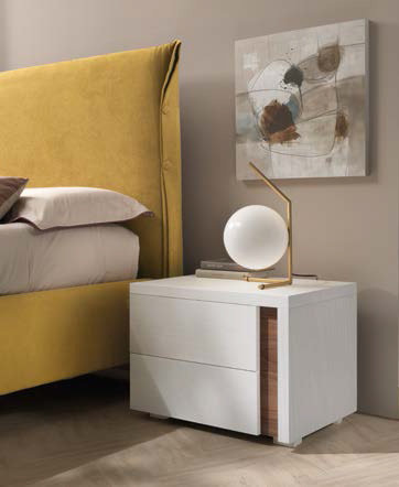 Camera moderna completa, finitura Noce bianco e Noce naturale