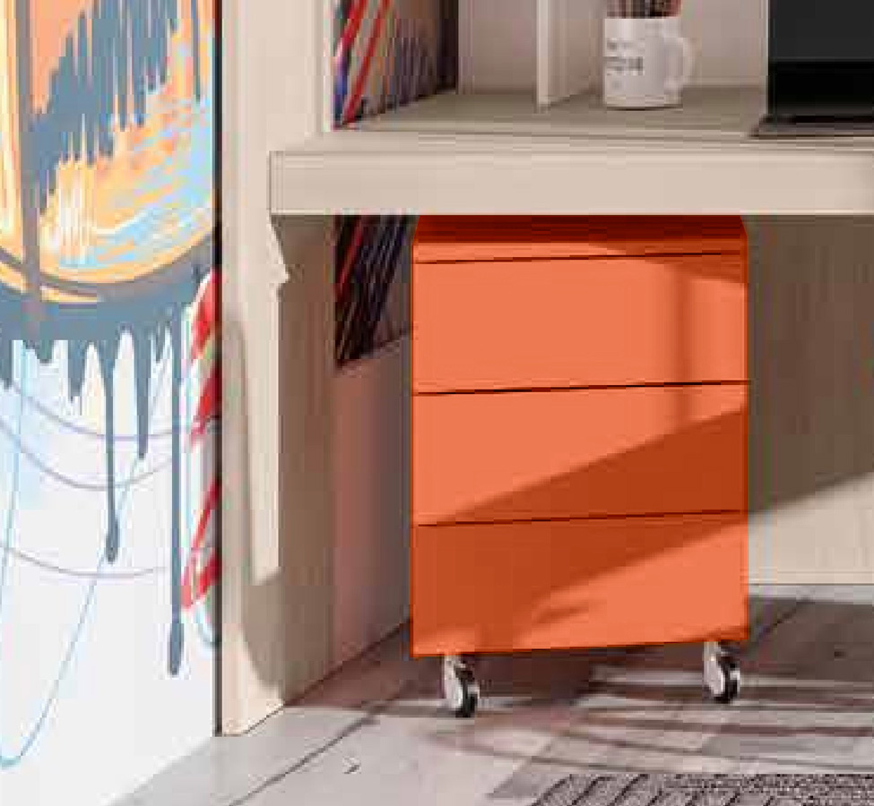 Composizione Comò e Comodino per camerette, finitura Corallo