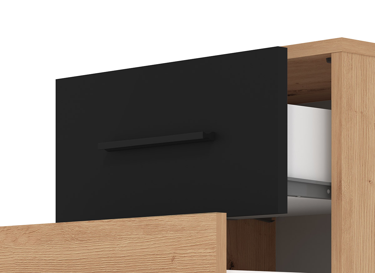 Comodino industry 2 cassetti, finitura Rovere e Nero