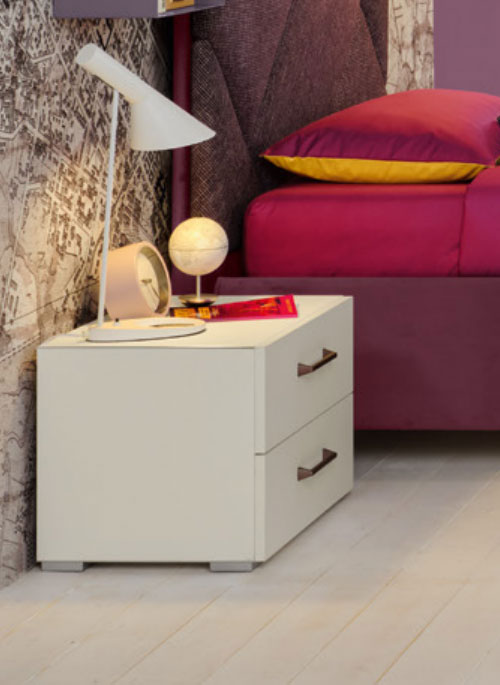 Comodino moderno con 2 cassetti Bianco luce, Moretti Compact