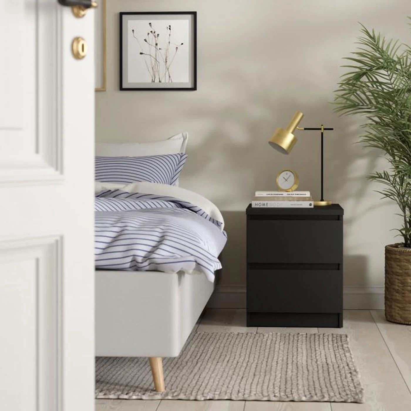 comodino nero opaco con due cassetti
