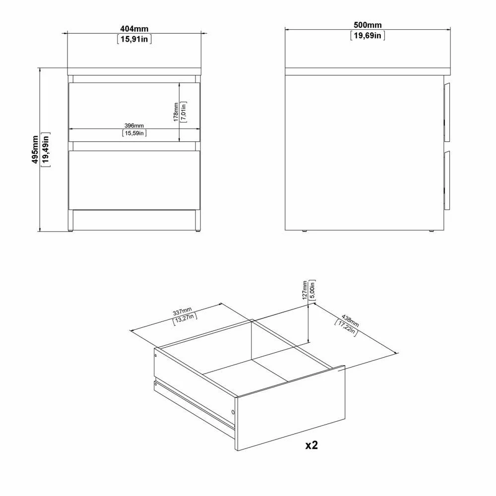 comodino nero opaco con due cassetti
