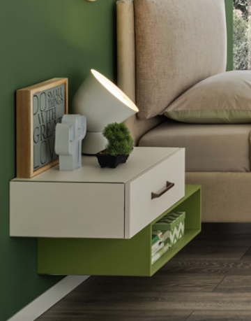 Comodino sospeso Moretti Compact, Bianco luce e Flora laccato