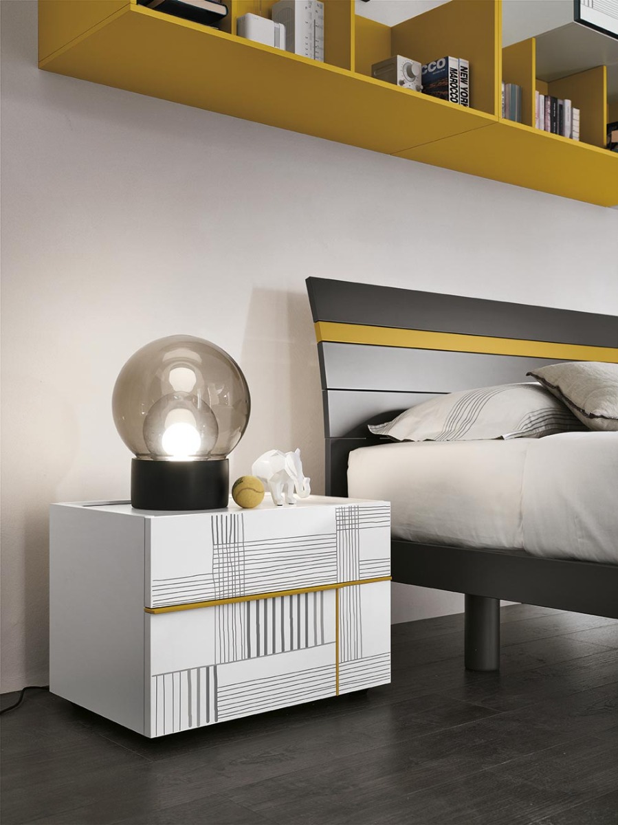 Letto una piazza a mezza, Antracite e laccato opaco Zafferano