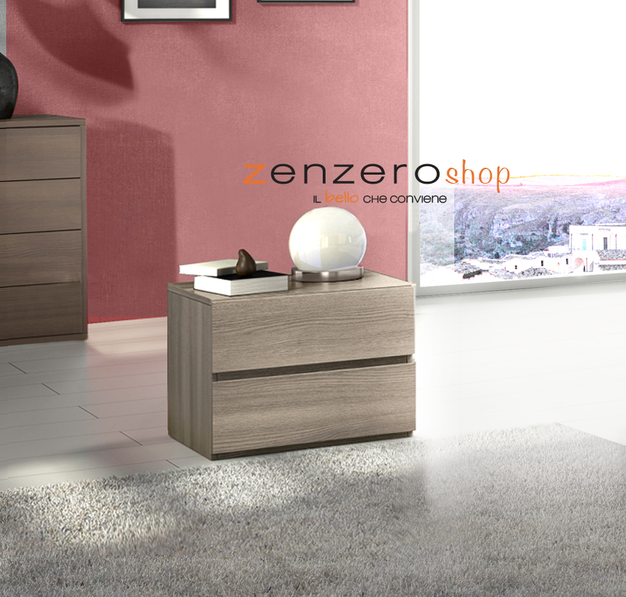 Comodino moderno con 2 cassetti  di alta qualità in finitura Olmo