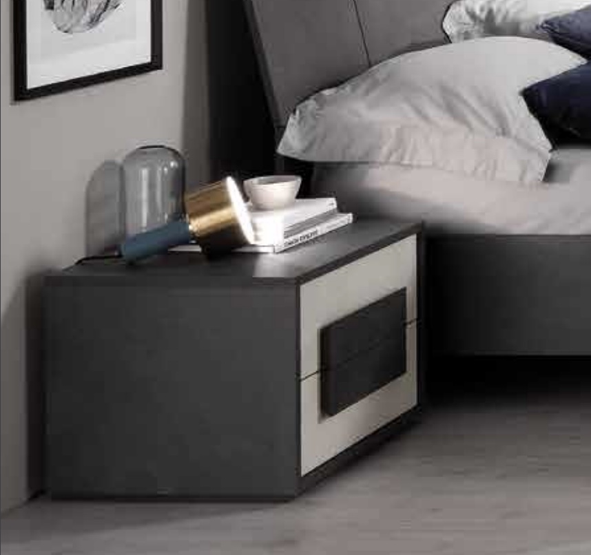 Coppia di comodini moderni, grigio resina chiaro e grigio resina scuro, made in Italy