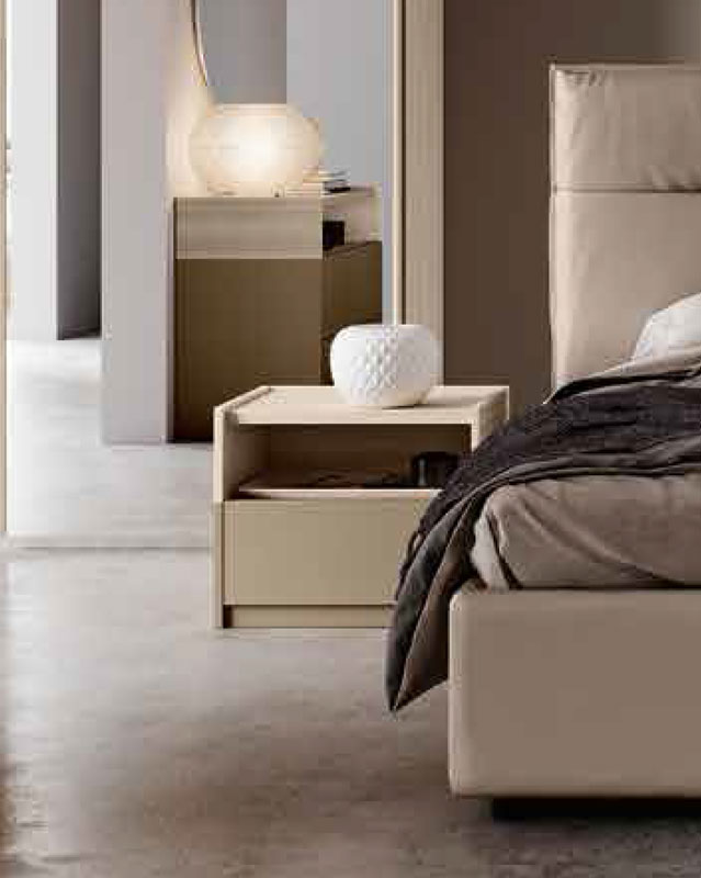 Coppia di Comodini moderni con vano a giorno e 1 cassetto, Noce Biondo e Orzo