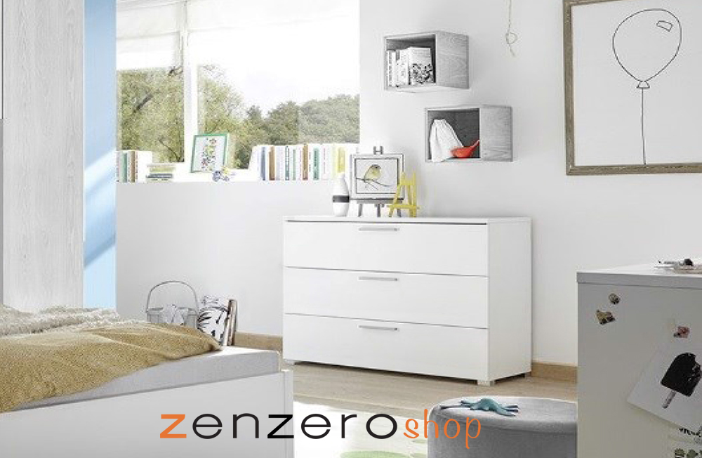 Comò 3 cassetti con maniglie in legno Grigio