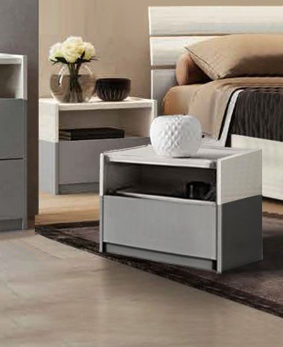 Coppia di Comodini moderni con vano a giorno e 1 cassetto, Noce Biondo e Orzo