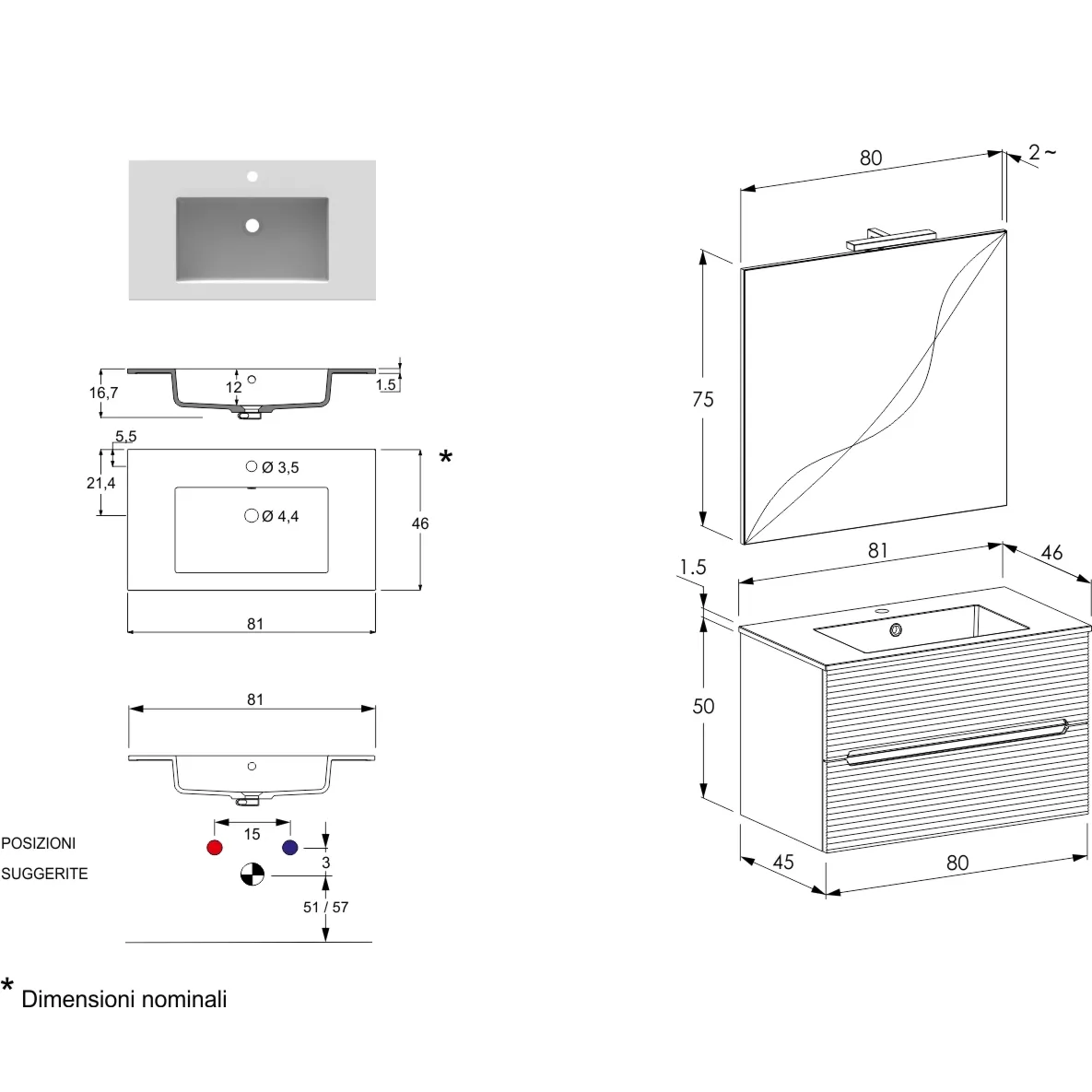 mobile da bagno rigato rovere