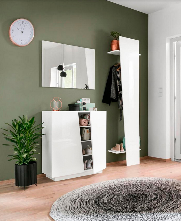 Composizione d'ingresso, Appendiabiti e Scarpiera, finitura Bianco Lucido