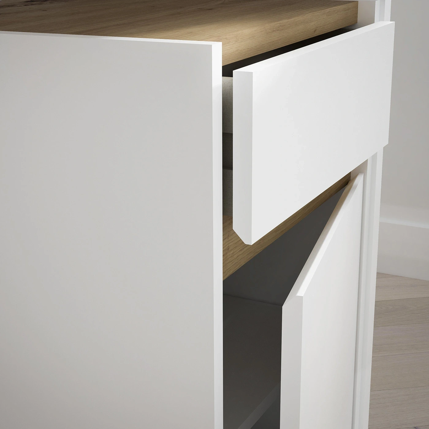 Scrivania con sopralzo, 140x52x132 h cm, Bianco e Rovere Artisan