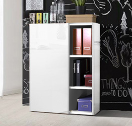 Libreria Point con un'anta in finitura Bianco Lucido