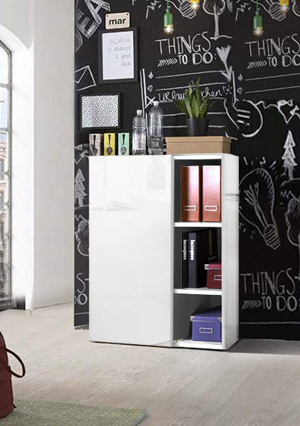 Libreria Point con un'anta in finitura Bianco Lucido