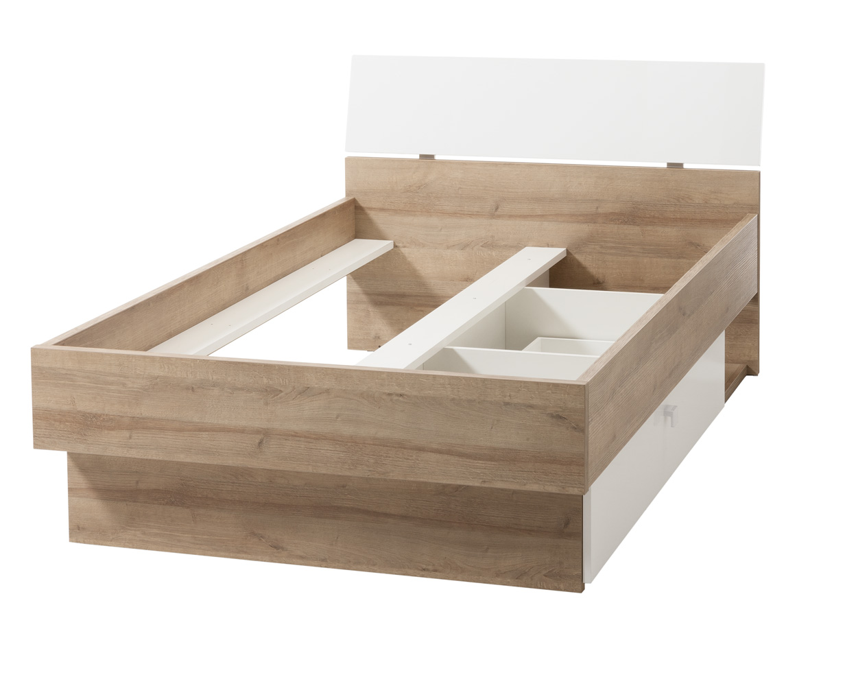 Letto singolo con testata ricurva in finitura Rovere e Bianco laccato