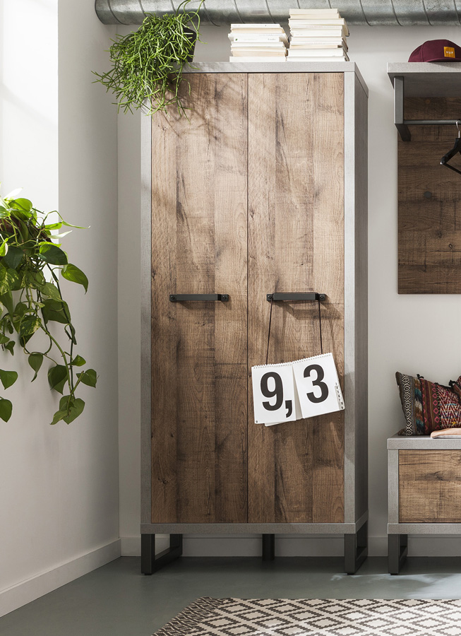 Armadietto ingresso industry, 2 ante finitura rovere invecchiato