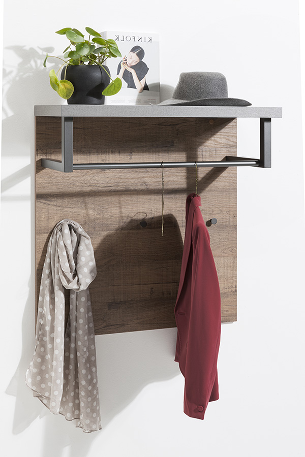 Appendiabiti Industry d'ingresso, Cemento e Rovere invecchiato