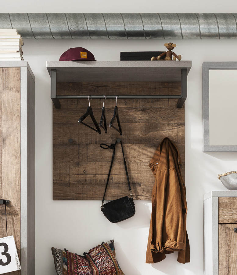 Appendiabiti Industry d'ingresso, Cemento e Rovere invecchiato