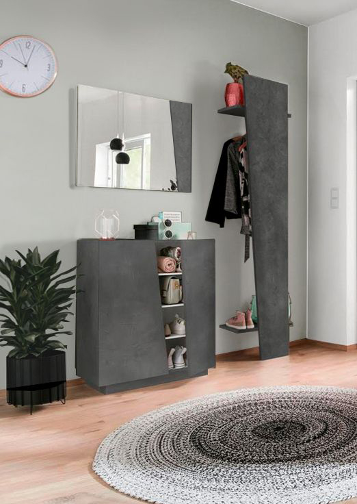 Mobili ingresso in finitura Ardesia, scarpiera e appendiabiti