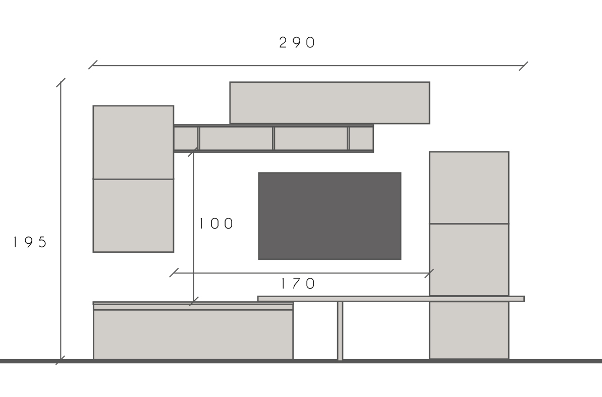 Parete Attrezzata L.320 finitura Bronzo, Cadiz e Bianco lucido, Made in Italy