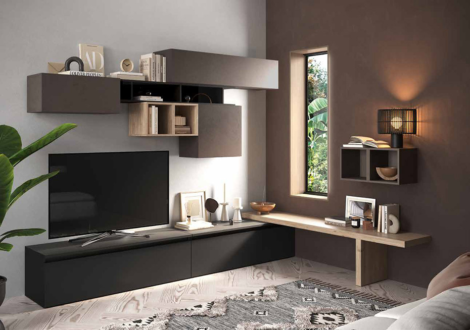 Parete Attrezzata angolare, vendita online, colori Bronzo, Cadiz e Lava