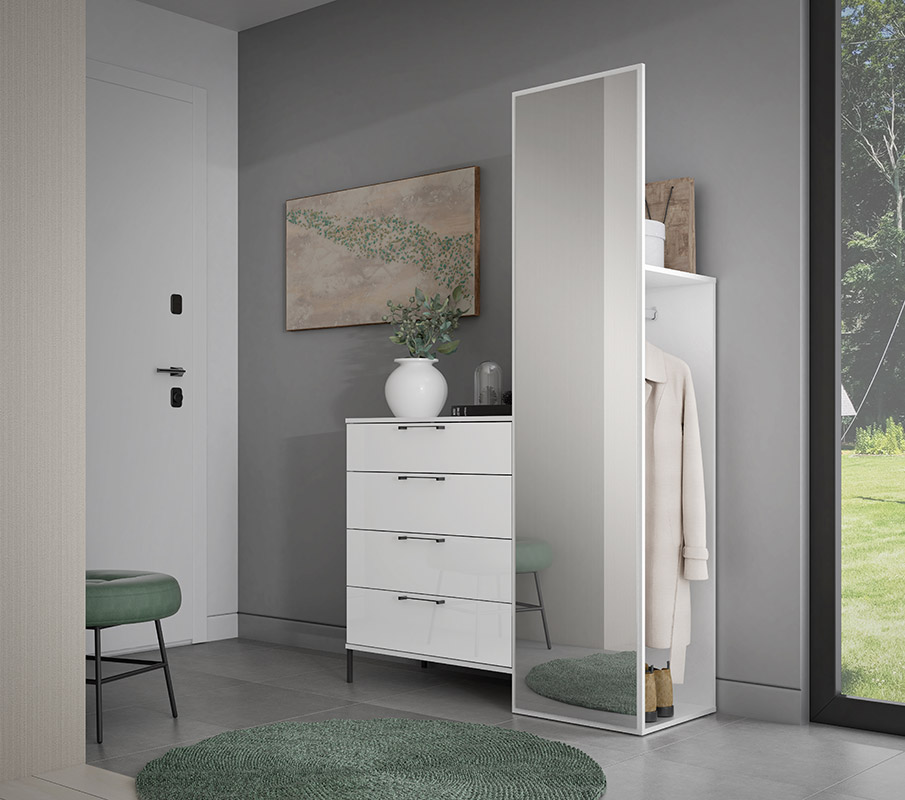 Mobile da ingresso moderno Bianco con specchio e cassetti