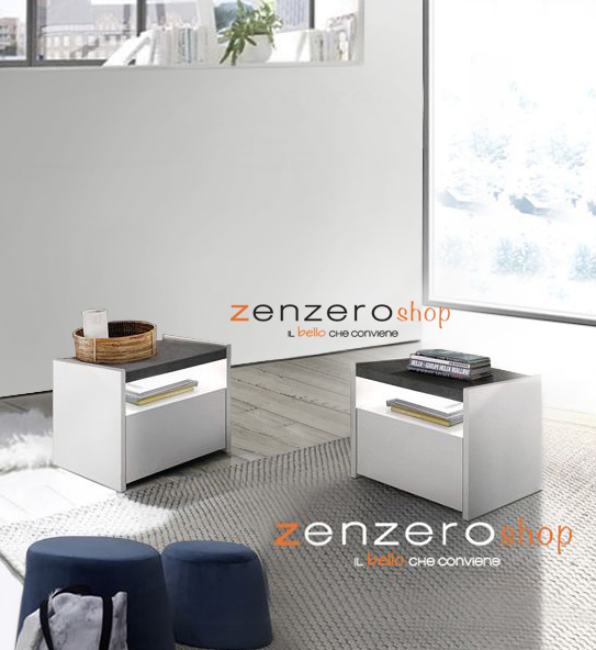 Coppia di comodini finitura Bianco Opaco e Ossido, guide ammortizzate