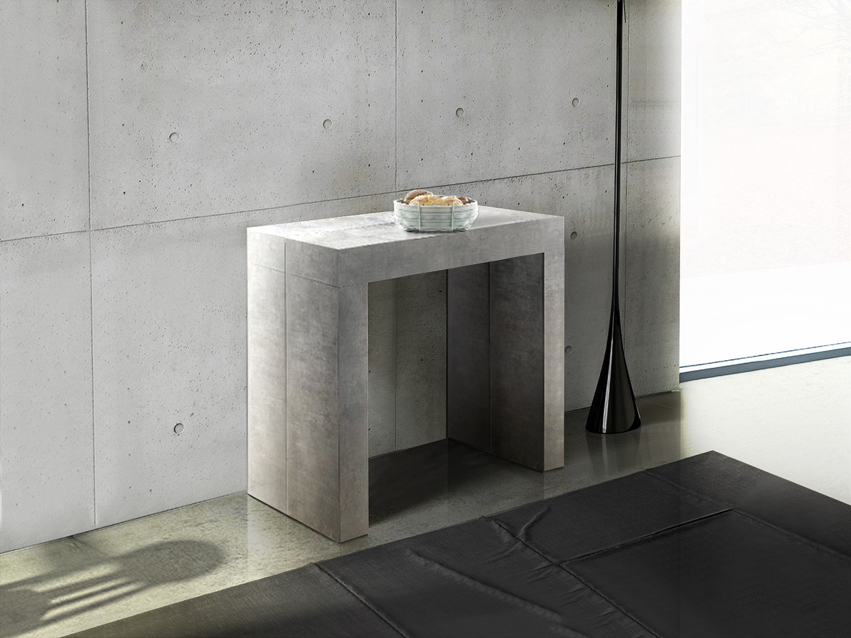 Consolle Sole allungabile, 5 allunghe in finitura Cemento