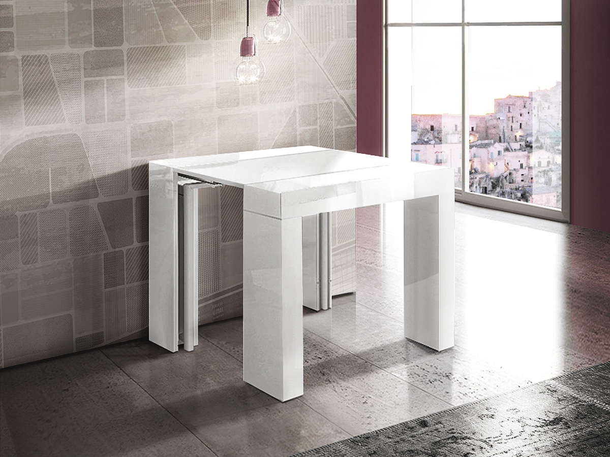 Consolle allungabile bianco lucida, made in Italy