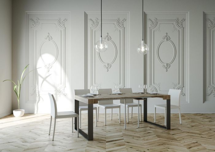 Consolle di design moderna, finitura Quercia natura, Made in Italy