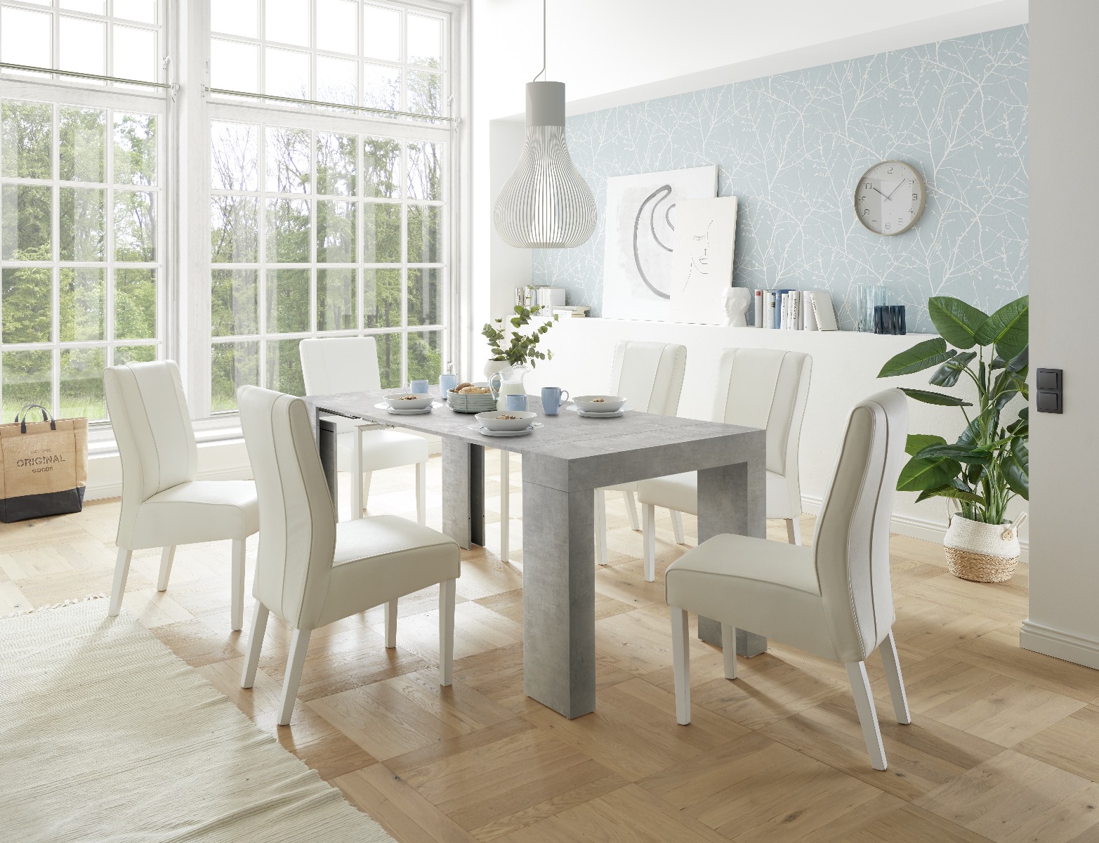 Consolle Sole allungabile, 5 allunghe in finitura Cemento