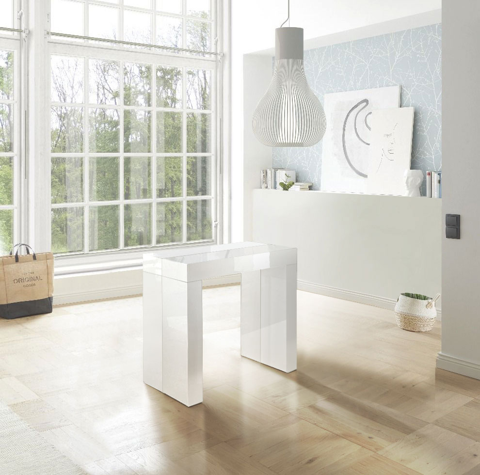 Consolle allungabile bianco lucida, made in Italy