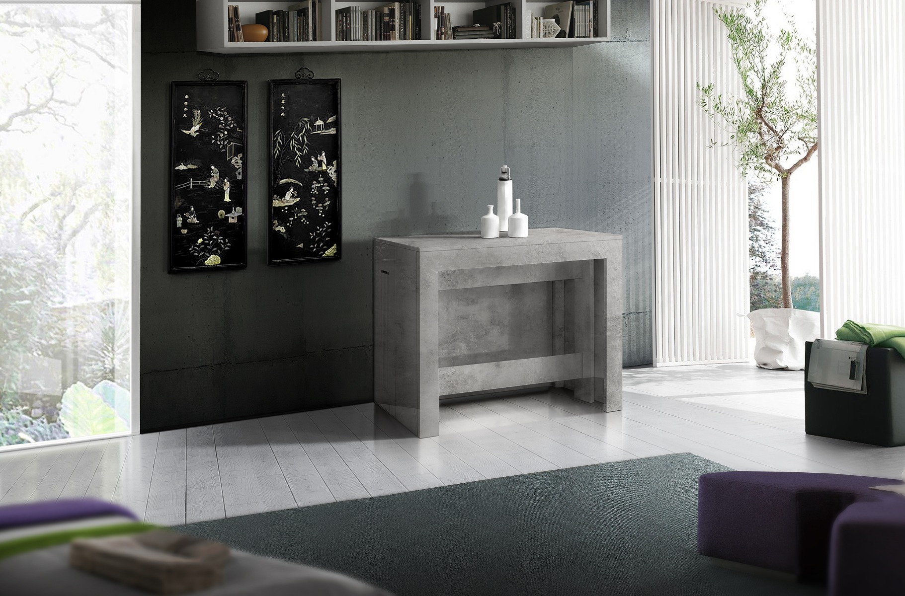 Consolle cemento allungabile, L.300 cm