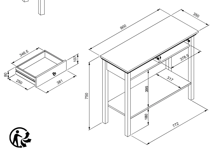 Consolle da ingresso con 2 cassetti, finitura Grigio antracite