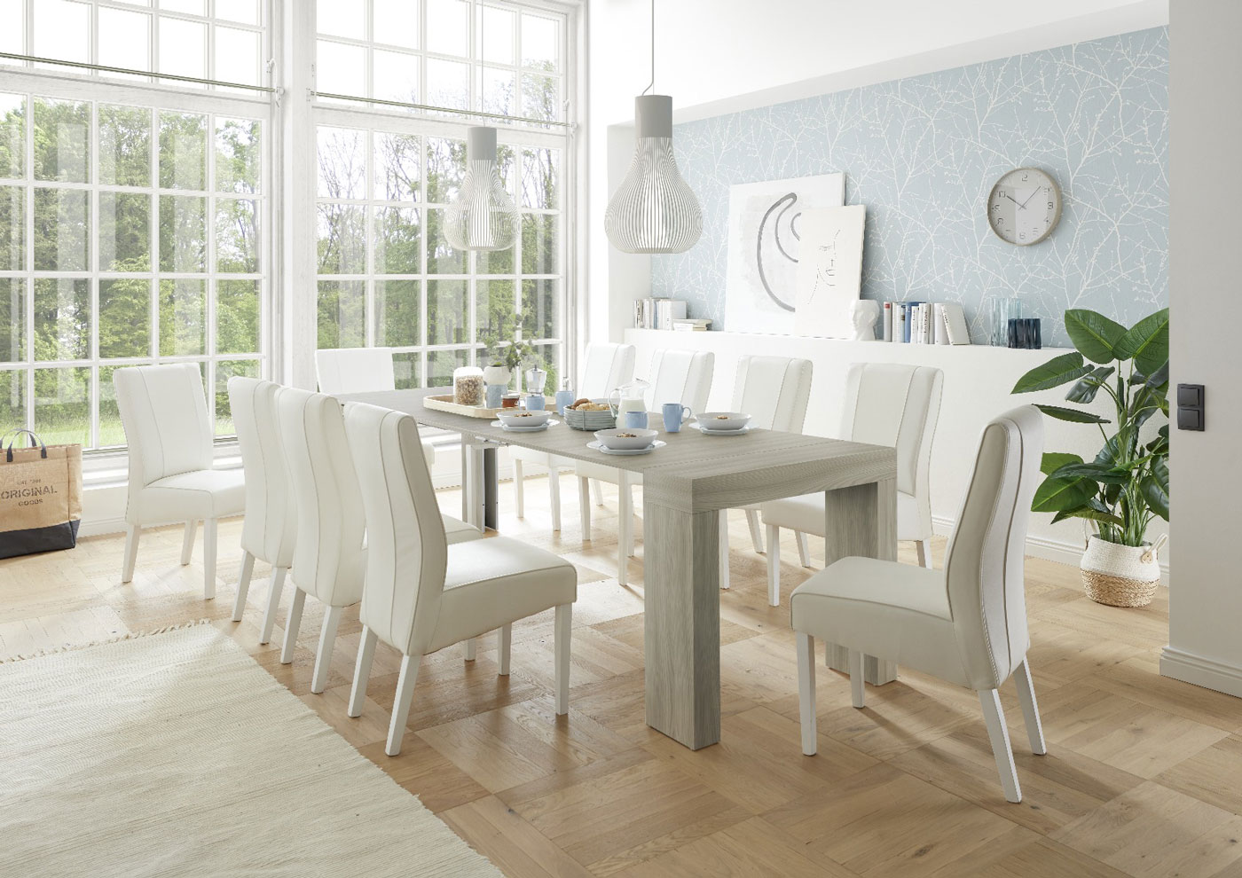 Consolle Sole allungabile, 5 allunghe in finitura Olmo