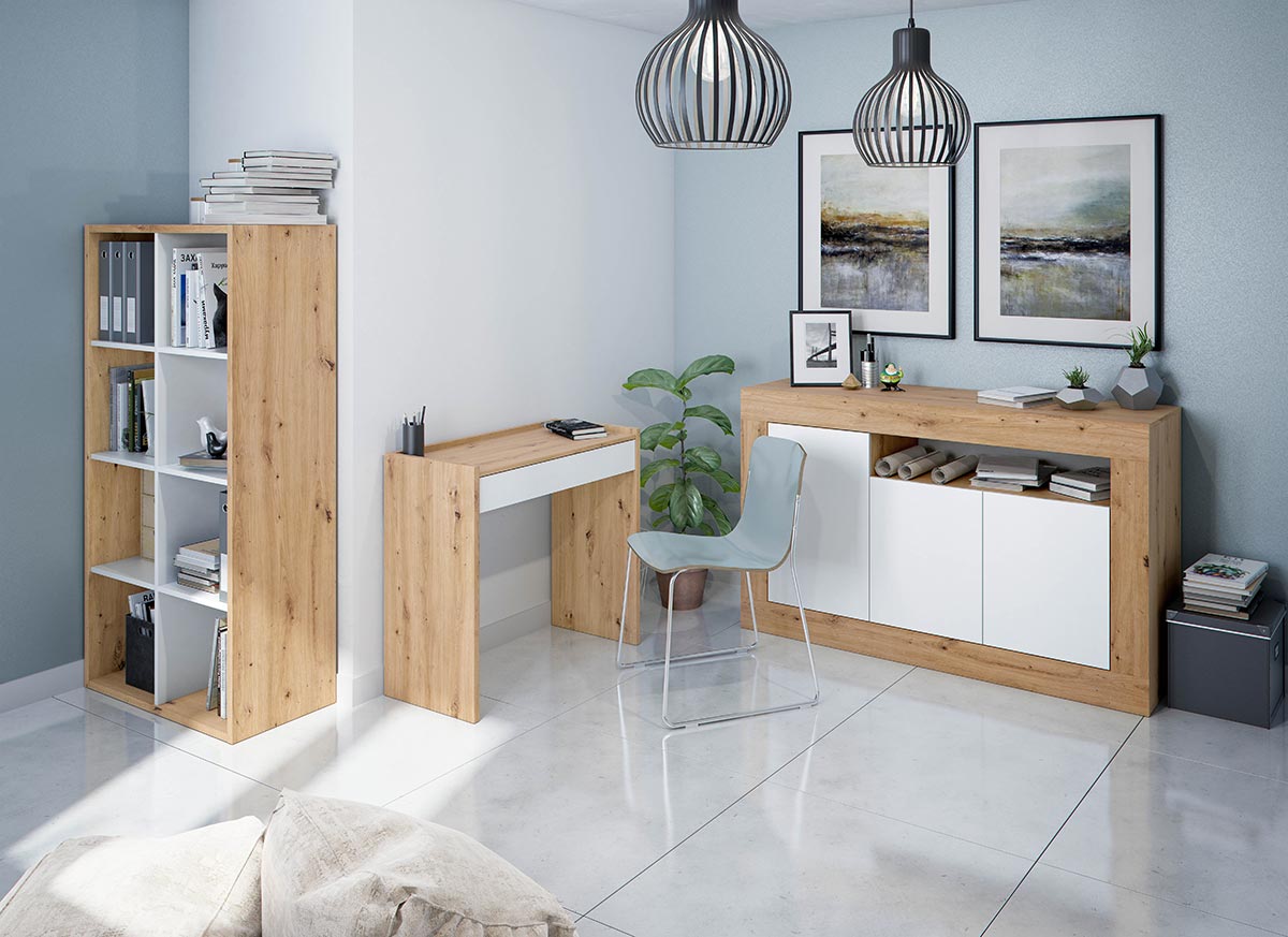 Scrivania moderna bianca opaco e Rovere nodi