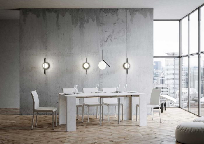 Consolle salvaspazio allungabile, finitura Bianco spatolato, Made in Italy