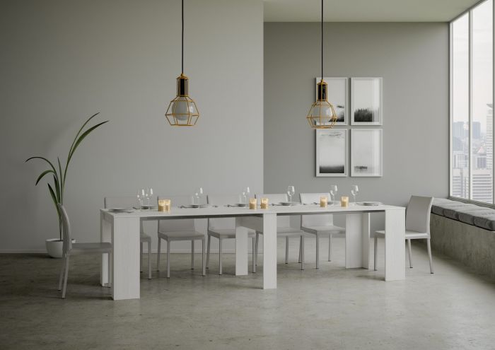 Consolle Bianco frassino, allungabile fino a 308 cm