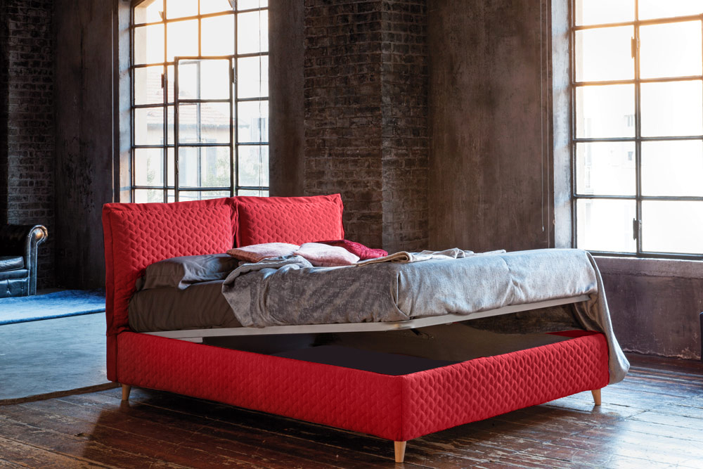 Letto matrimoniale Beatrice qualità Made in Italy, disponibile in 70 finiture, con box contenitore