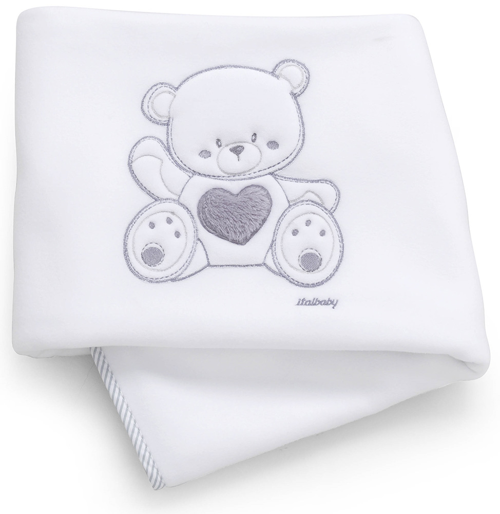 Culla Mr.Bear bianca e grigia con ruote, decori con orsetti