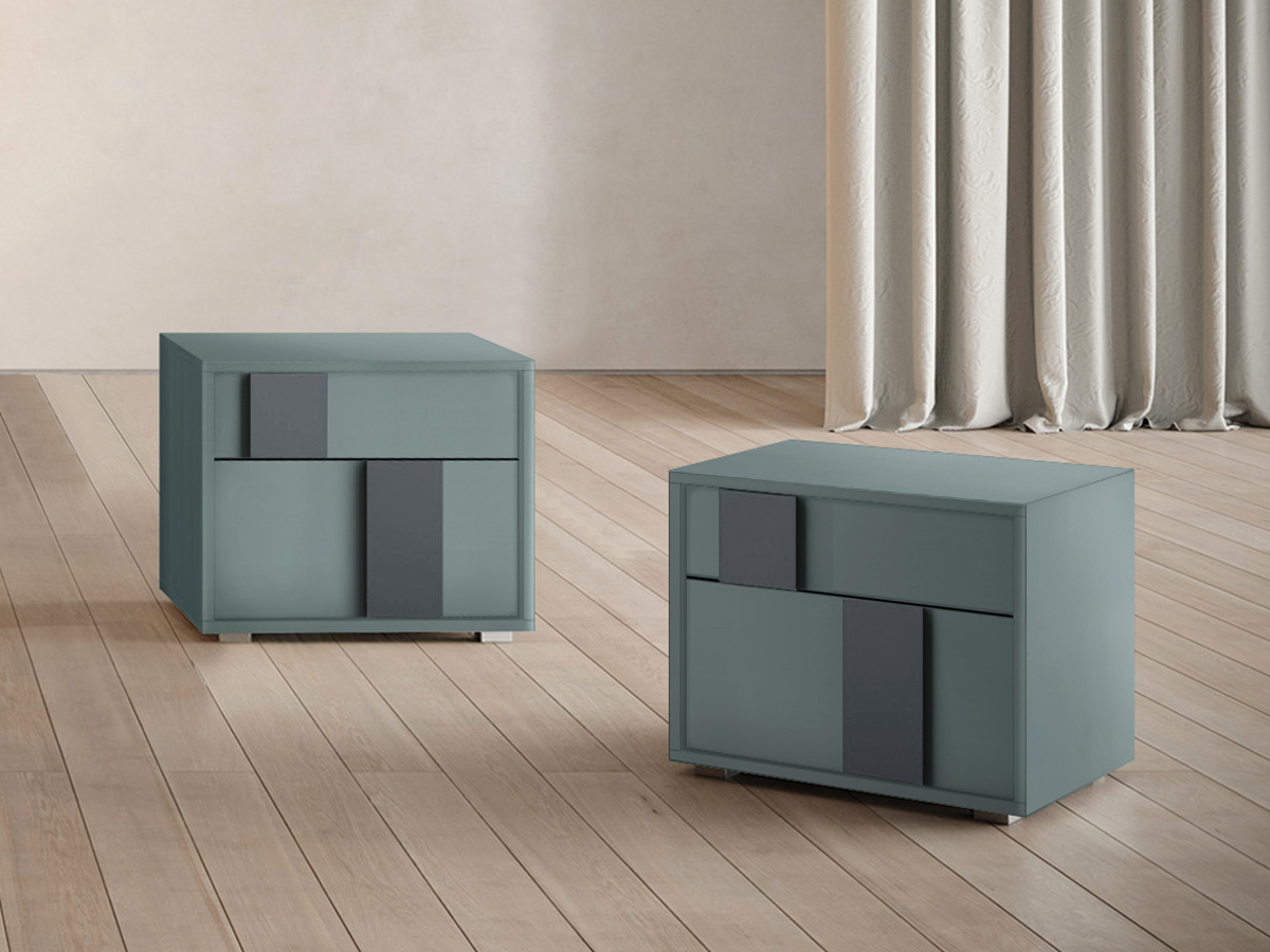 Coppia di comodini laccato opaco Bristol e Piombo 