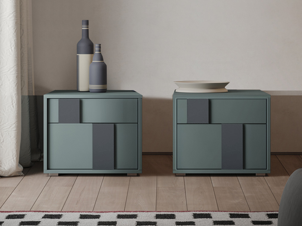 Coppia di comodini laccato opaco Bristol e Piombo 