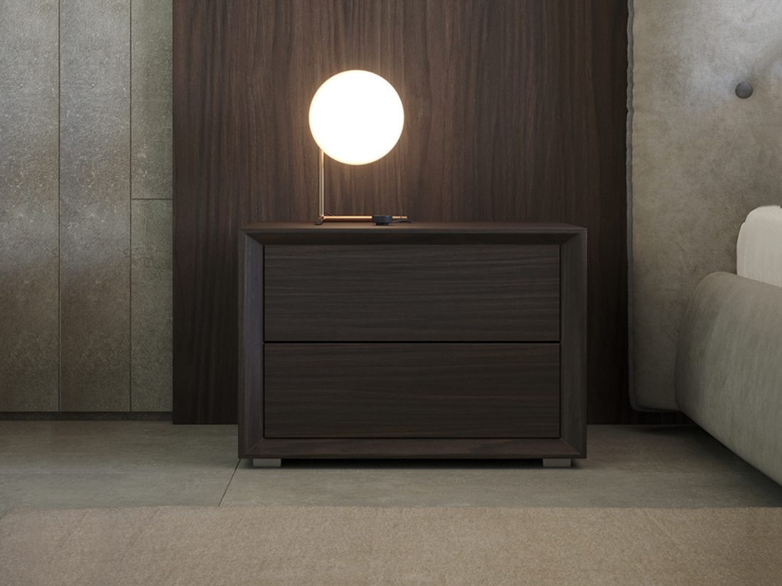 Comodini con apertura push-pull, finitura Nobilitato Teak