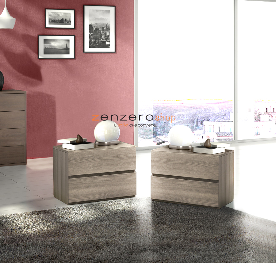 Comodino moderno con 2 cassetti  di alta qualità in finitura Olmo
